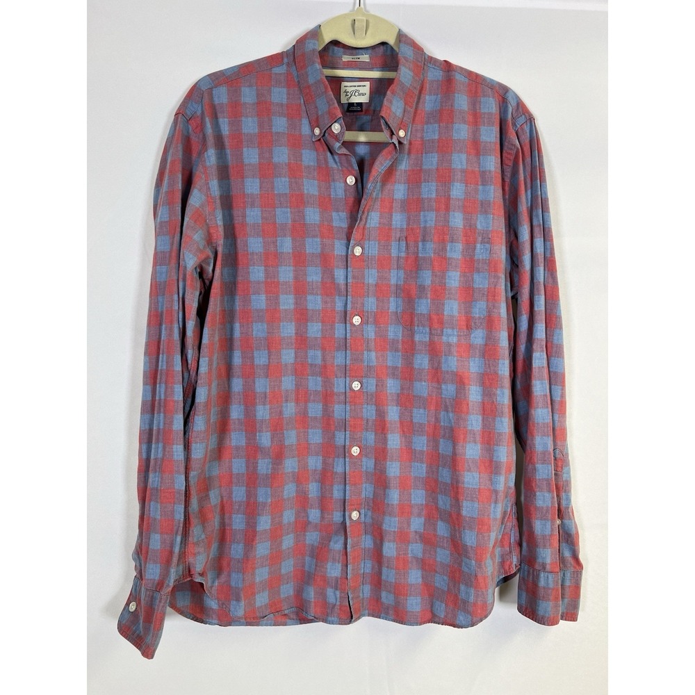 VTG J. Crew Men's Button Down‎ Long Sleeve Plaid Shirt 100% Cotton Sz L Preppy